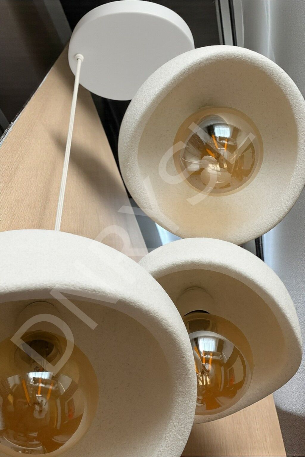 Beton Görünümlü İskandinav Bohem Tarz 3’lü Sarkıt Avize, Modern Minimal Tasarım, Rustik Ampul Dahil