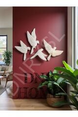 Dekoratif 4'lü Kuş Figürlü 3D Duvar Dekoru Seti, PLA Malzeme, Modern Minimal Dekoratif Aksesuar