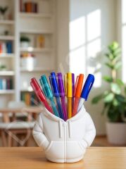 Beyaz Hoodie Tasarım Kalemlik , Çok Amaçlı Ofis, Ev Dekorasyon Objesi, Minimalist Saksı Vazo