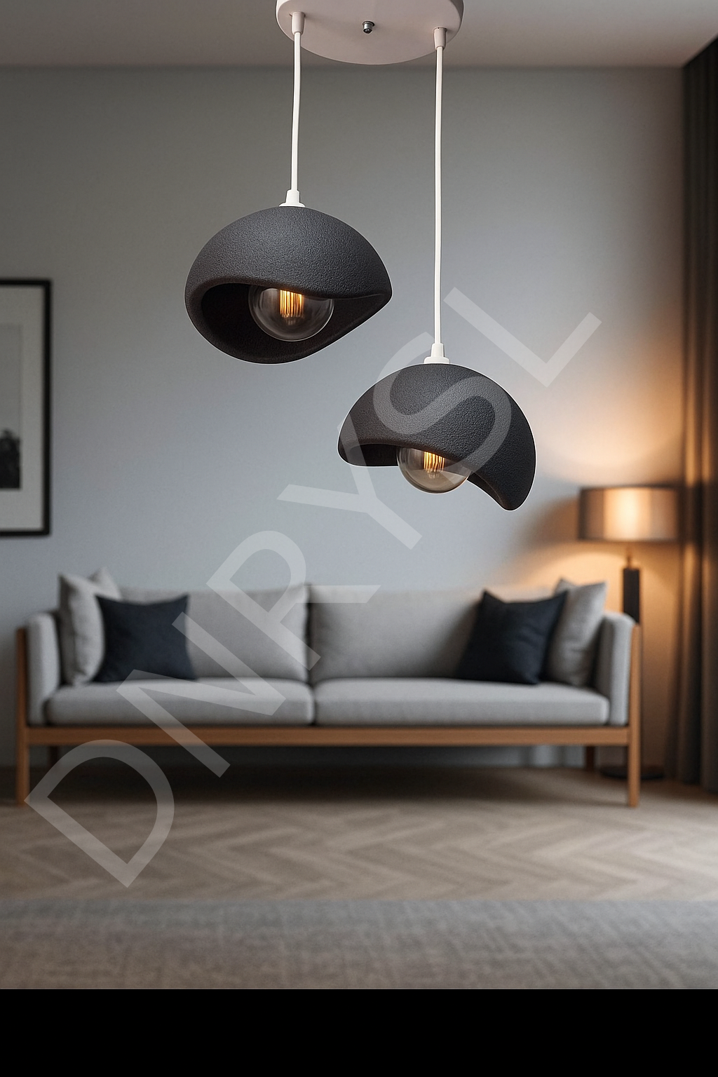 Siyah Duo Modern Sarkıt 2'li Avize, E27 Duylu Salon ve Oturma Odası Aydınlatma Rustik Ampul Hediye