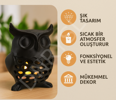 Baykuş Figürlü Dekoratif Mumluk, Gece Işığı ve Aydınlatma Objesi, Dayanıklı PLA Malzeme