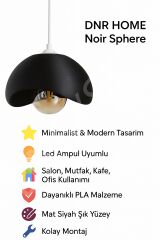 Noir Sphere Dekoratif Siyah Modern Kum Dokulu Sarkıt Avize – Led Uyumlu, Ampül Hediyeli