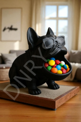 Bulldog Köpek Figürlü Dekoratif Sunum Tabağı, Şekerlik, Biblo Tabak