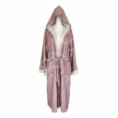 Bohem Kapüşonlu 4 Kat Müslin Organik Unisex Bornoz, Gül Kurusu