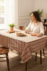 Kare Pamuk Ekose Masa Örtüsü, Kolay Temizlenebilir, Mutfak, Salon Kullanımına Uygun 140x140 cm.