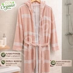 %100 Doğal Pamuk, Yumuşak Dokulu Unisex Kapüşonlu Peştemal Bornoz, Banyo ve Plaj Bornozu