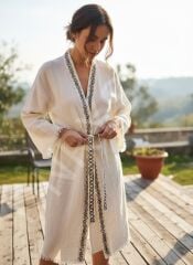 El Emeği Süzene Nakışlı Plaj Kaftanı, %60 Keten %40 Pamuk, Nefes Alan ve Hızlı Kuruyan Kumaş