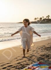 %100 Pamuk 4 Kat Müslin Krem Çocuk Panço, 10-12 Yaş Kapüşonlu Bornoz & Plaj Havlusu