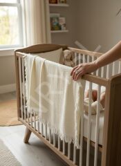 4 Kat Müslin Bebek Pikesi, Pamuk Nefes Alabilen Yumuşak Doku, 100x130 Püskül Detaylı Bebek Örtüsü