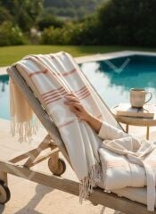 %100 Pamuk Karatezgah Dokuma Peştemal, Çok Amaçlı Plaj Havlusu & Pareo Bohem Çizgili 100x180 cm